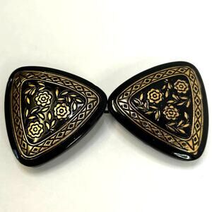 Antique Black Glass with Gold Floral Design Buckle Made in Czechoslovakia